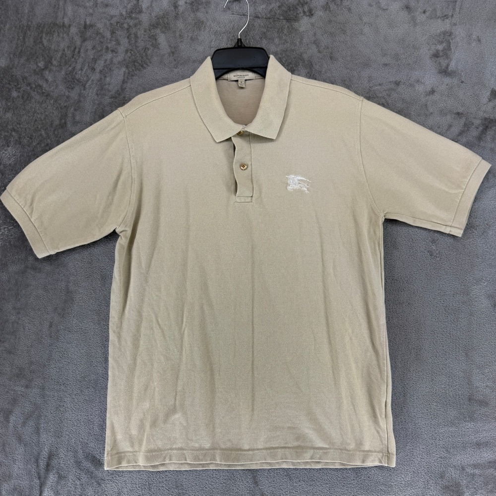 Burberry London Mens Beige Cotton Pique Polo Shirt Logo Made in Great Britain S